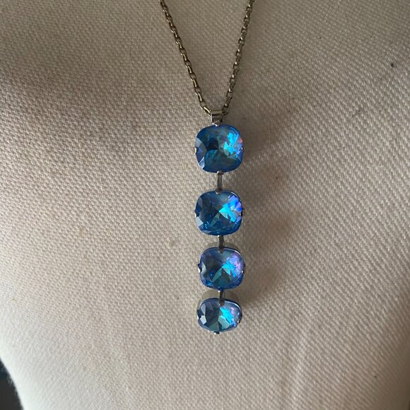 Mariana Bright Blue Cushion Cut 4 Crystal Pendant Necklace Rhodium Plated Silver - Picture 2 of 8